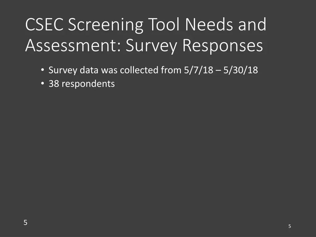 csec screening tool needs and assessment survey