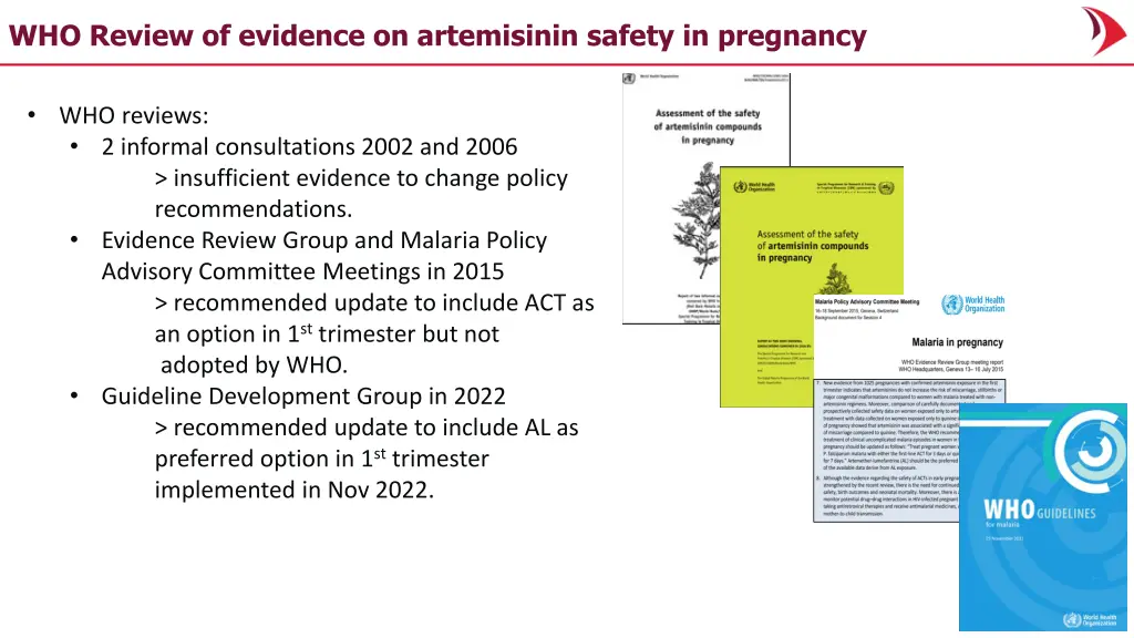 who review of evidence on artemisinin safety