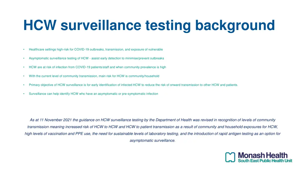 hcw surveillance testing background