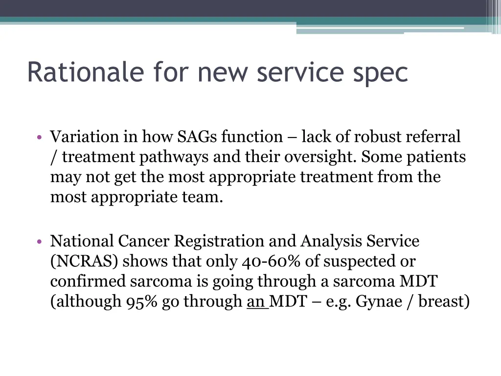 rationale for new service spec