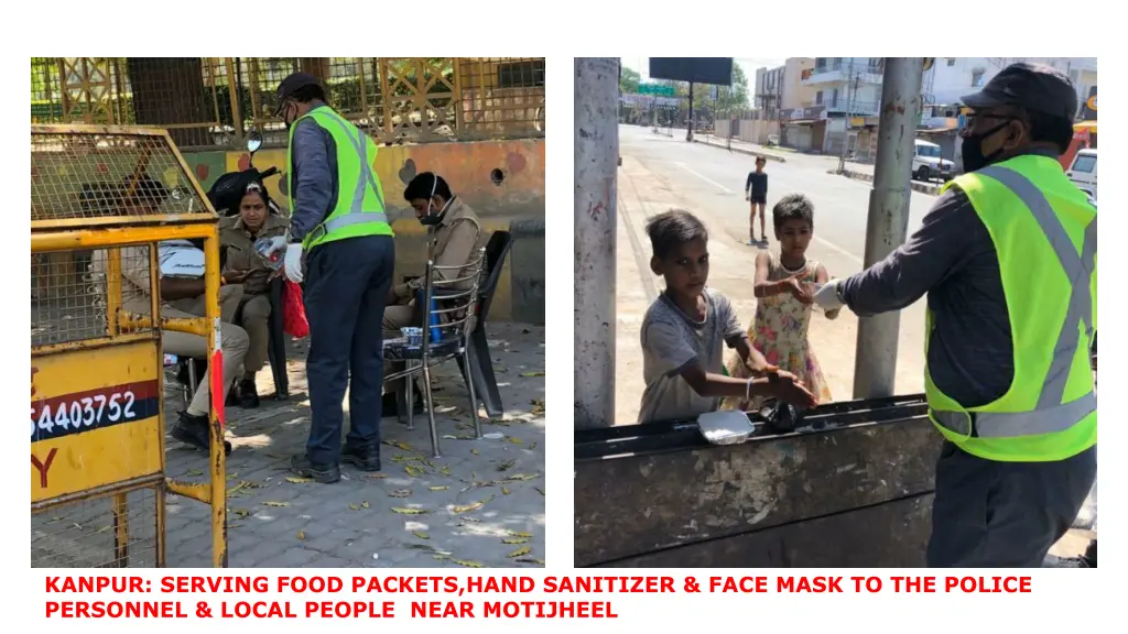 kanpur serving food packets hand sanitizer face