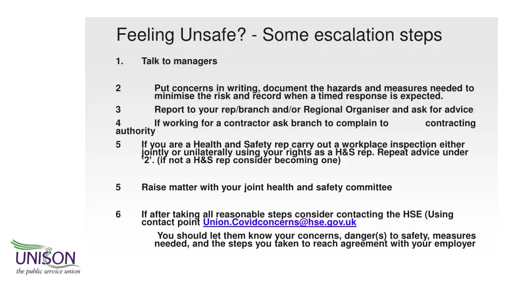 feeling unsafe some escalation steps