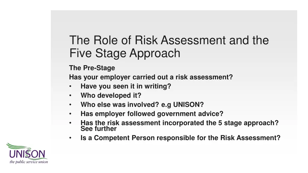 the role of risk assessment and the five stage