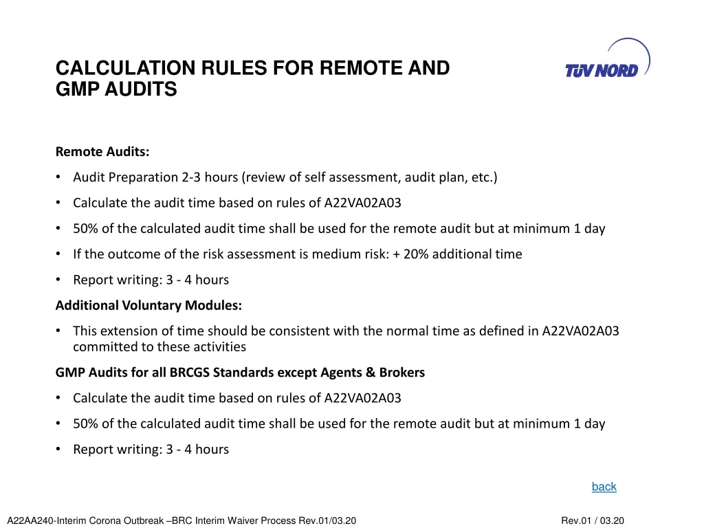 calculation rules for remote and gmp audits