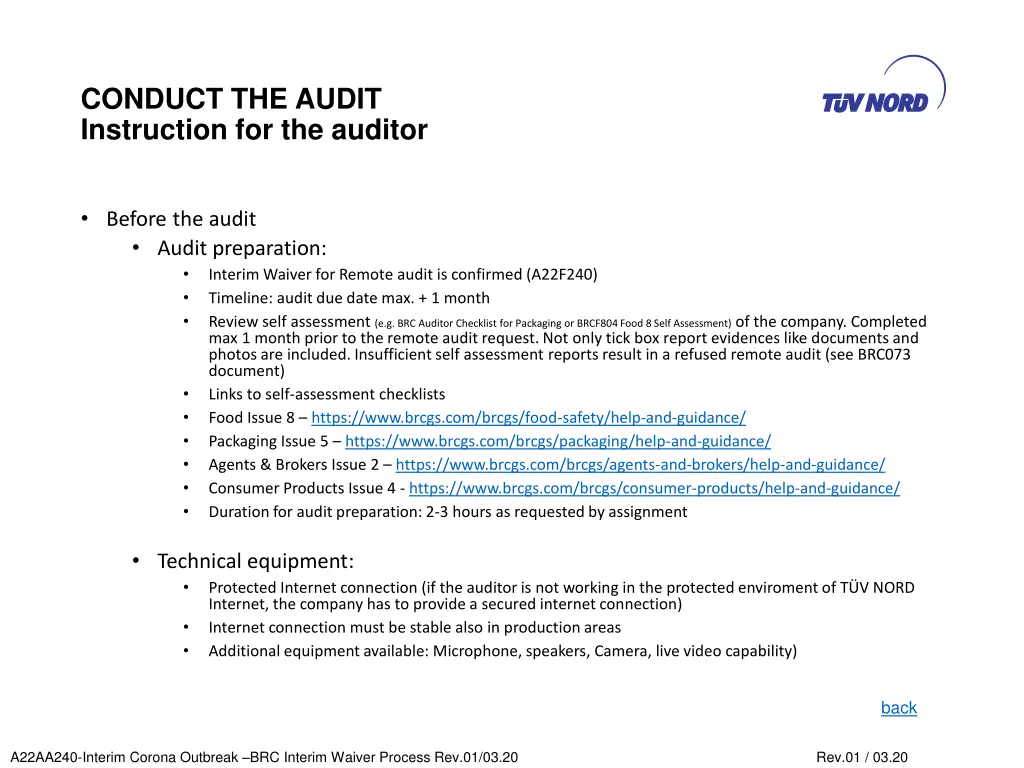 conduct the audit instruction for the auditor