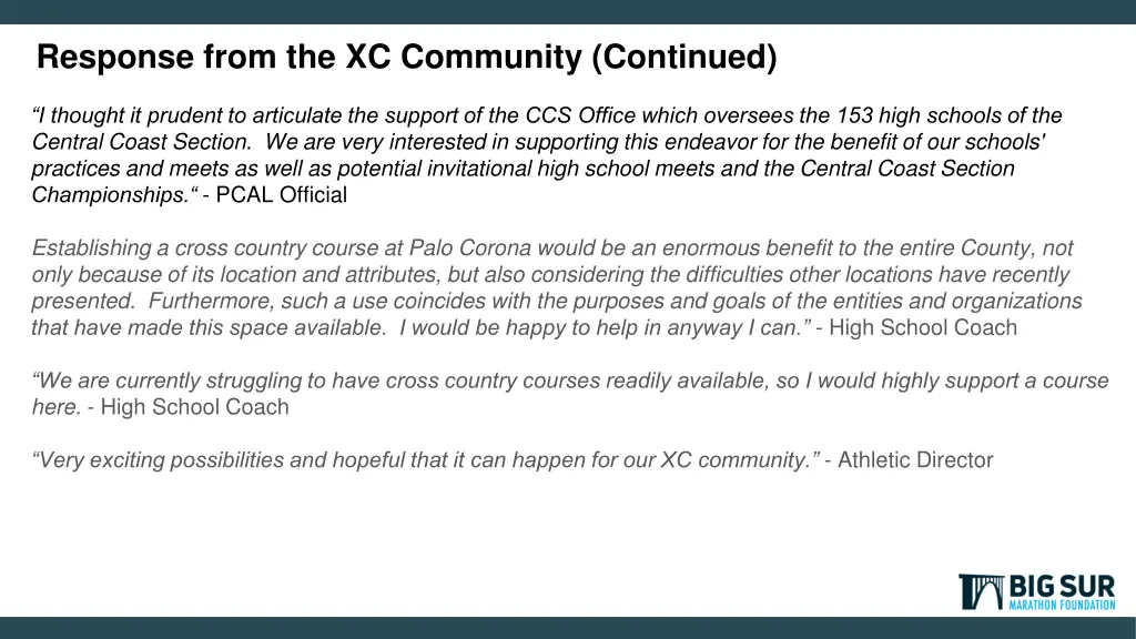 response from the xc community continued