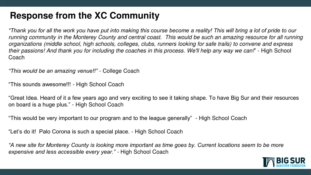 response from the xc community