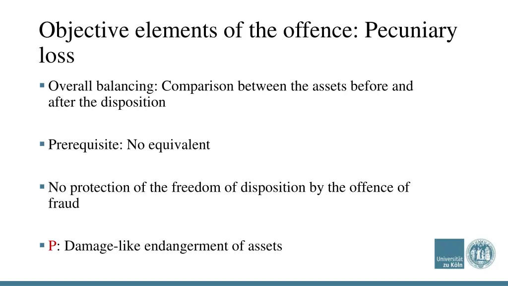 objective elements of the offence pecuniary loss