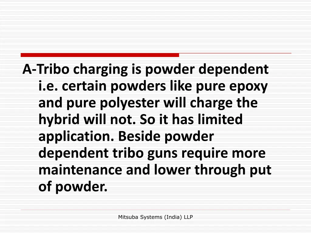 a tribo charging is powder dependent i e certain