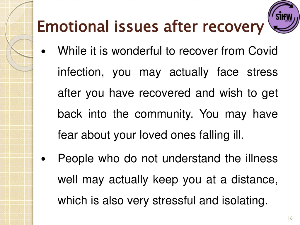 emotional issues after recovery while