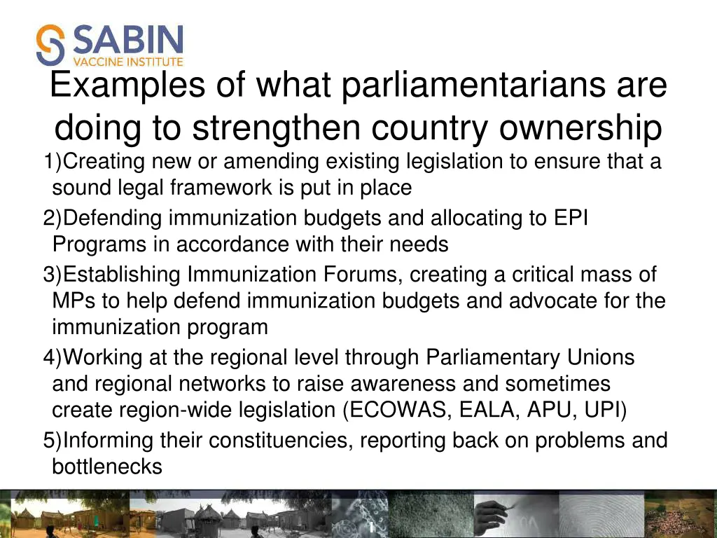 examples of what parliamentarians are doing