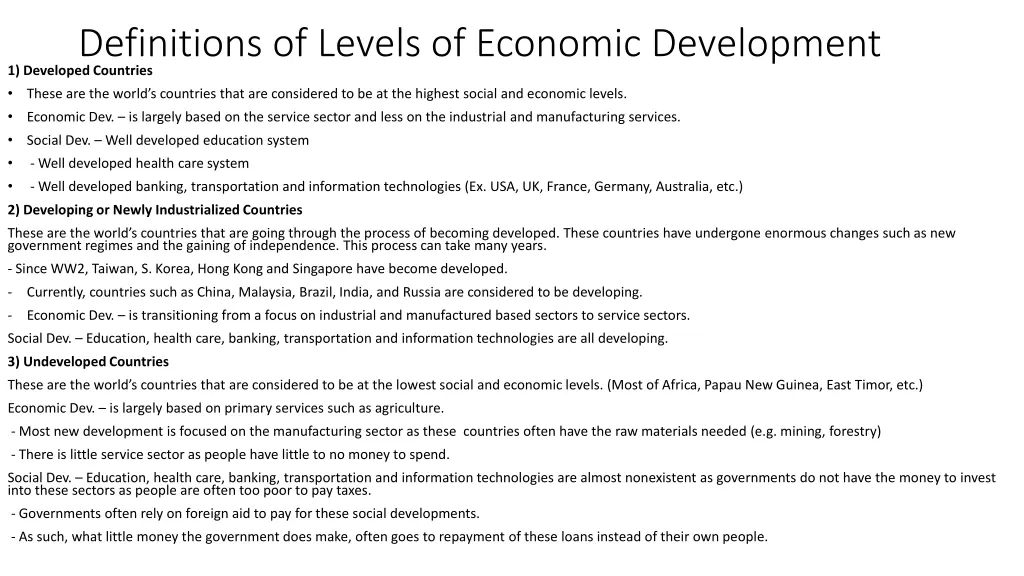 definitions of levels of economic development