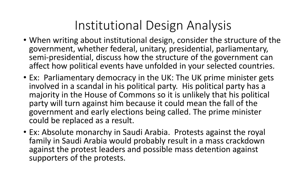 institutional design analysis when writing about