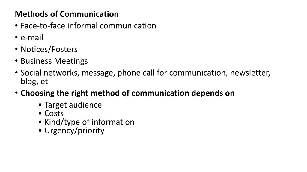 methods of communication face to face informal