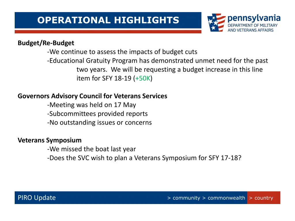 operational highlights