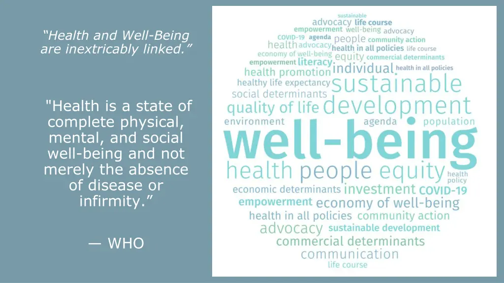 health and well being are inextricably linked