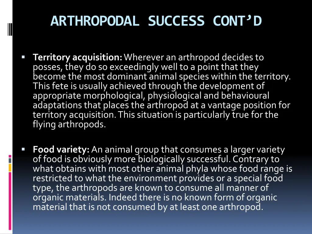 arthropodal success cont d