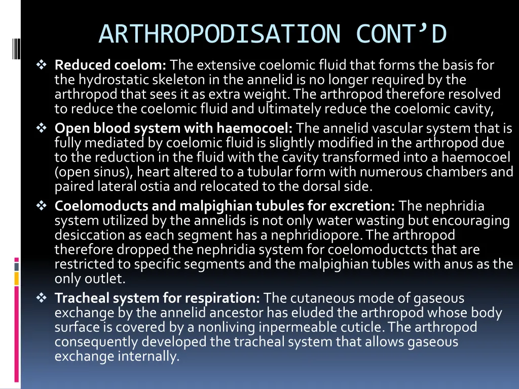 arthropodisation cont d reduced coelom