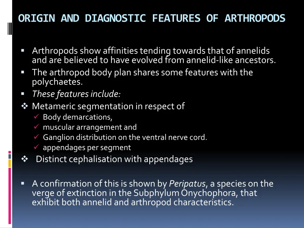 origin and diagnostic features of arthropods