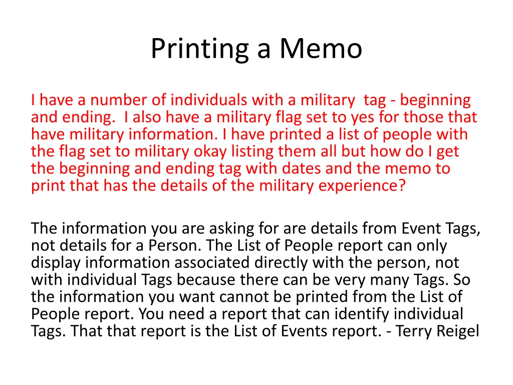 printing a memo