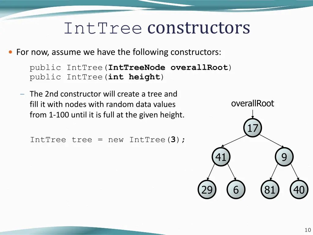 inttree constructors