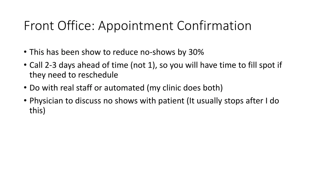 front office appointment confirmation