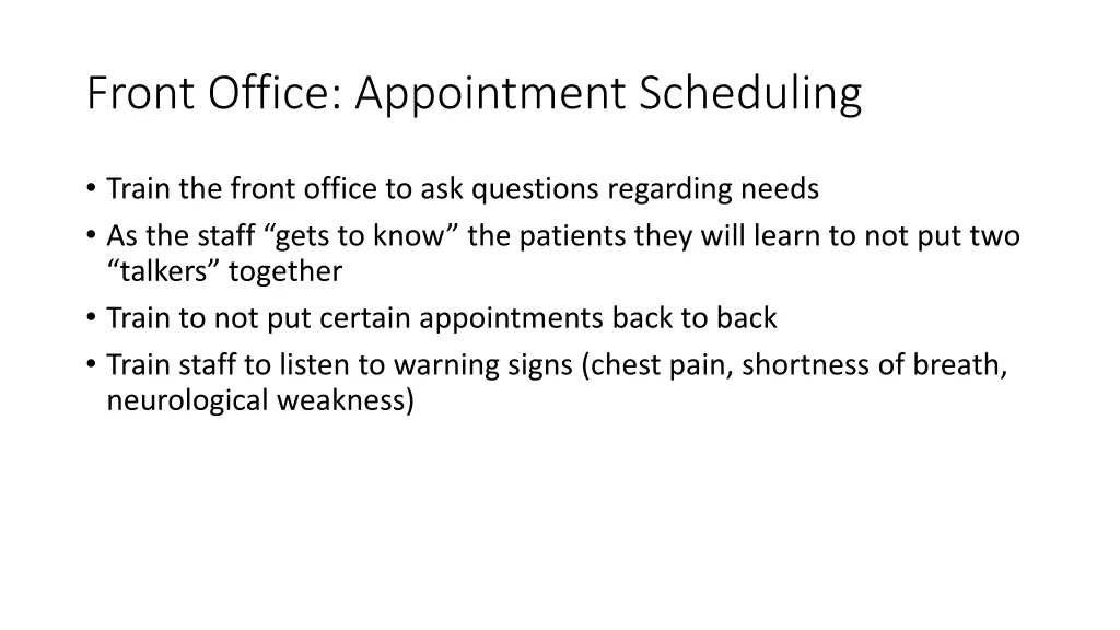 front office appointment scheduling