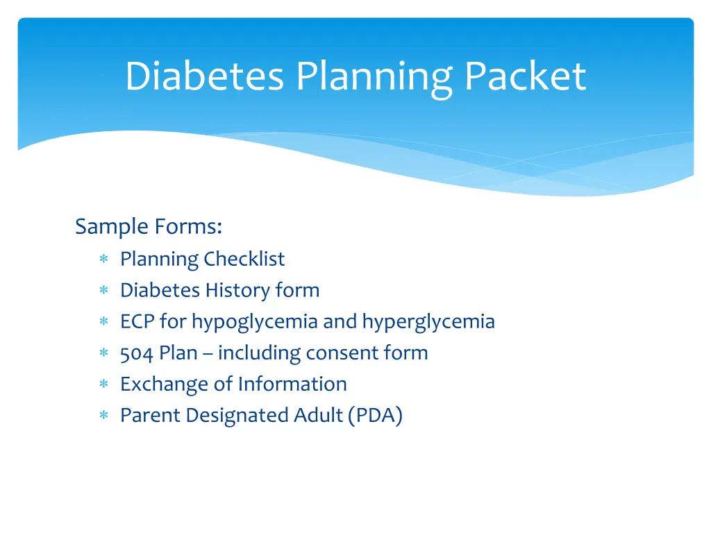 diabetes planning packet