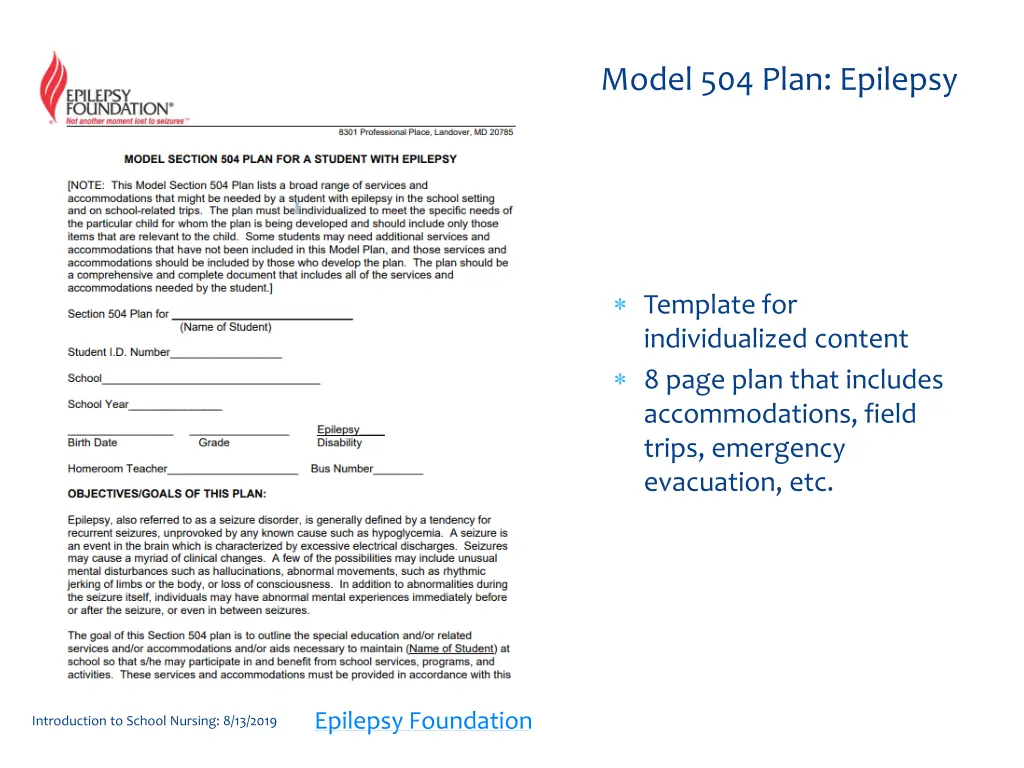 model 504 plan epilepsy