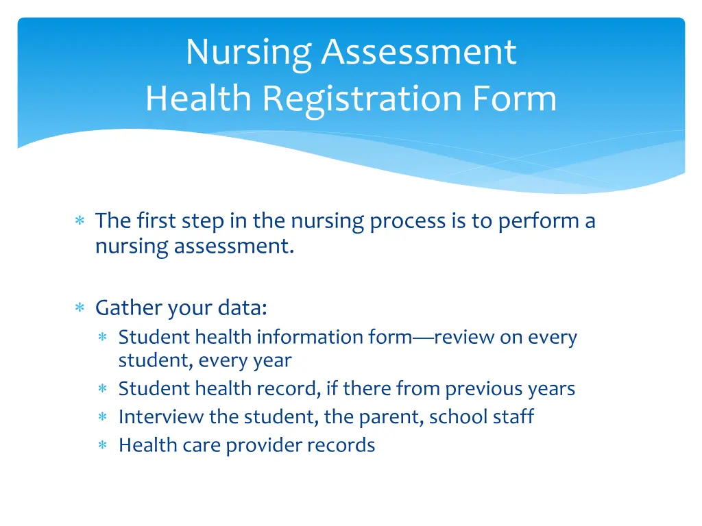 nursing assessment health registration form