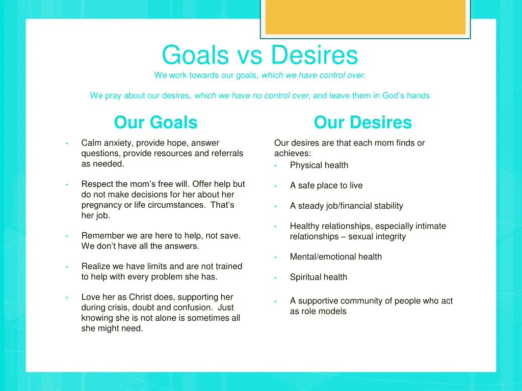 goals vs desires we work towards our goals which