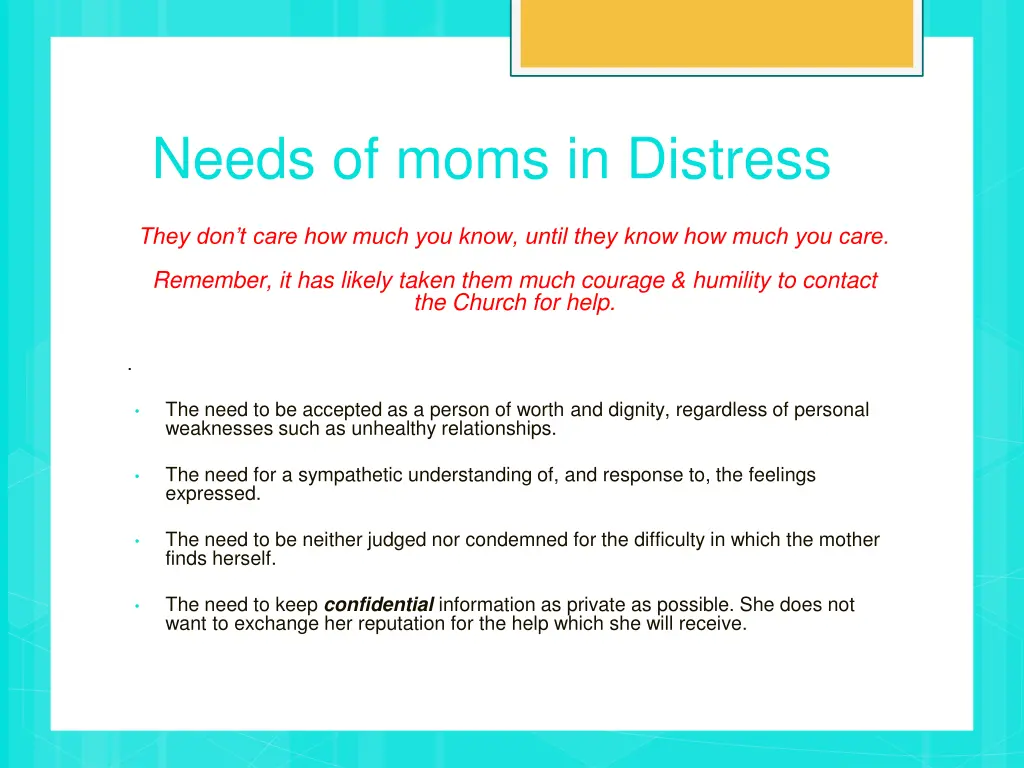 needs of moms in distress