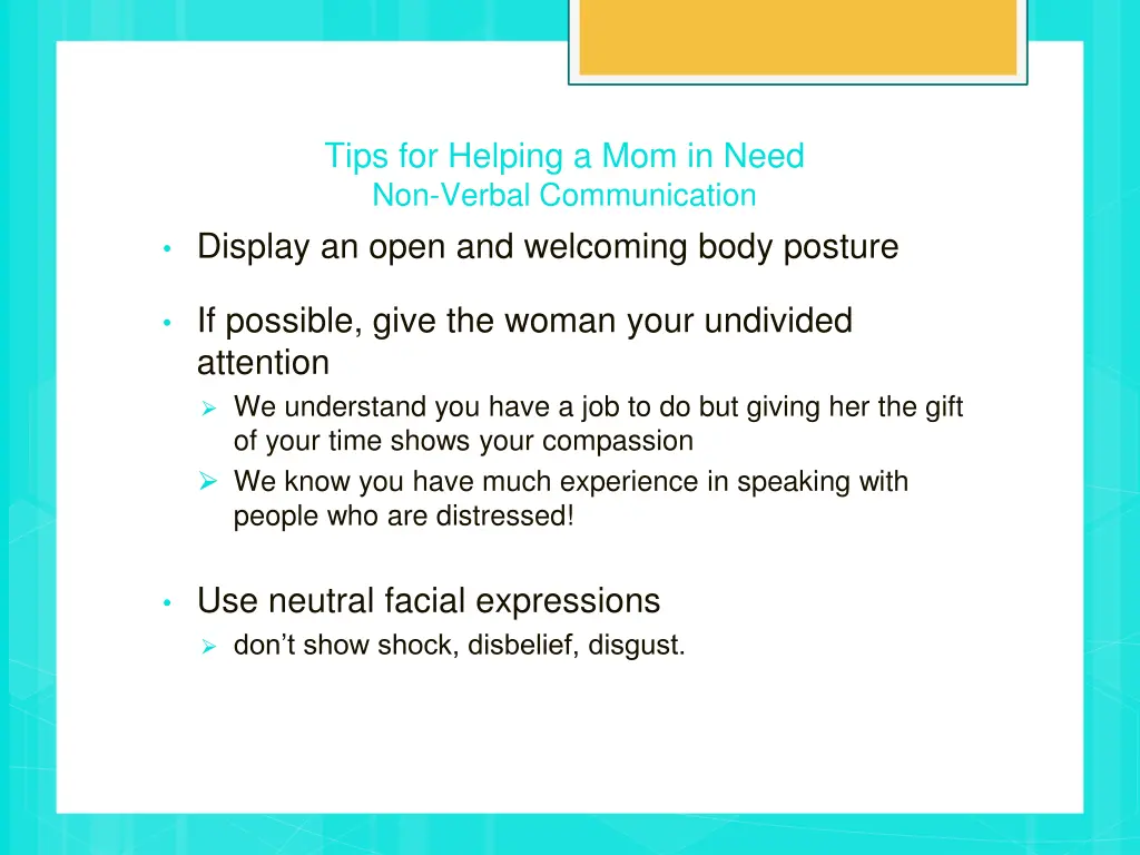 tips for helping a mom in need non verbal