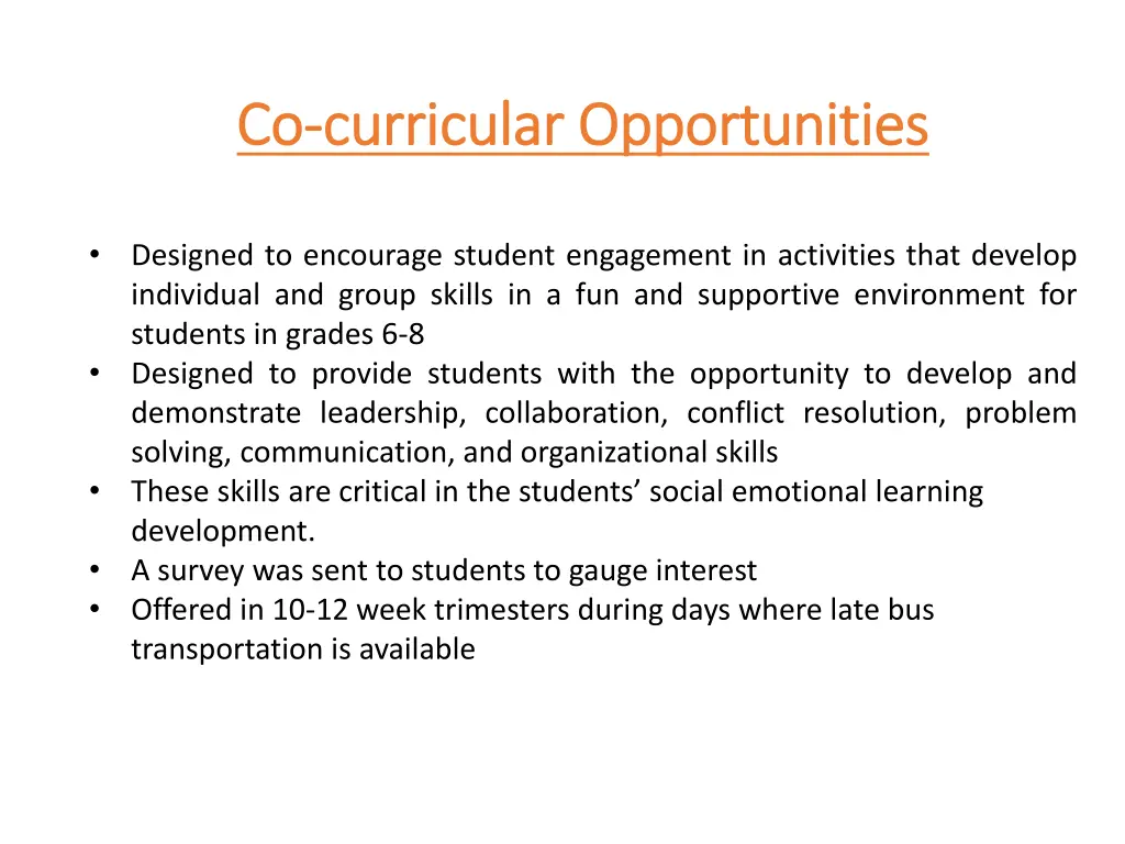 co co curricular opportunities curricular