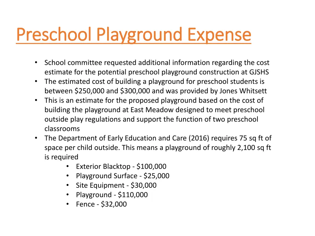 preschool playground expense preschool playground