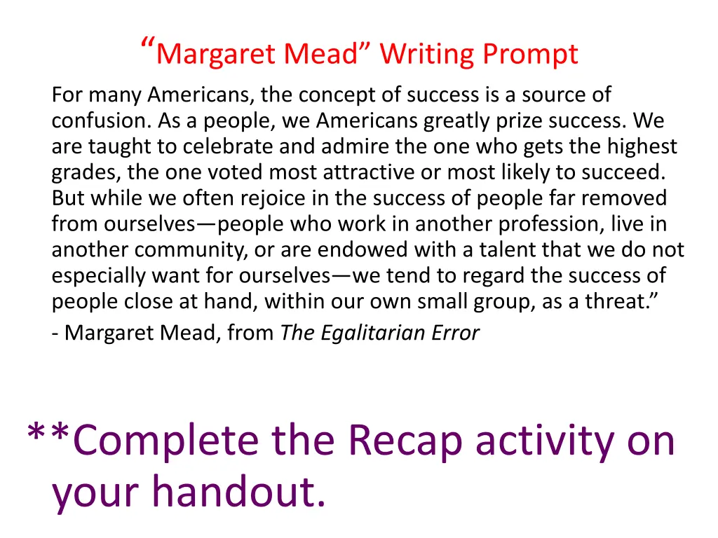 margaret mead writing prompt for many americans 1