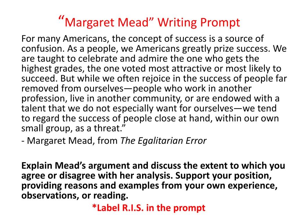 margaret mead writing prompt for many americans