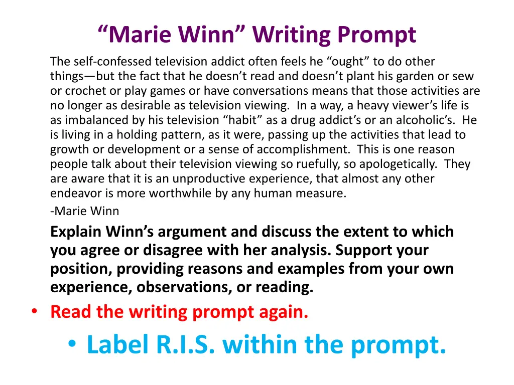 marie winn writing prompt the self confessed 1