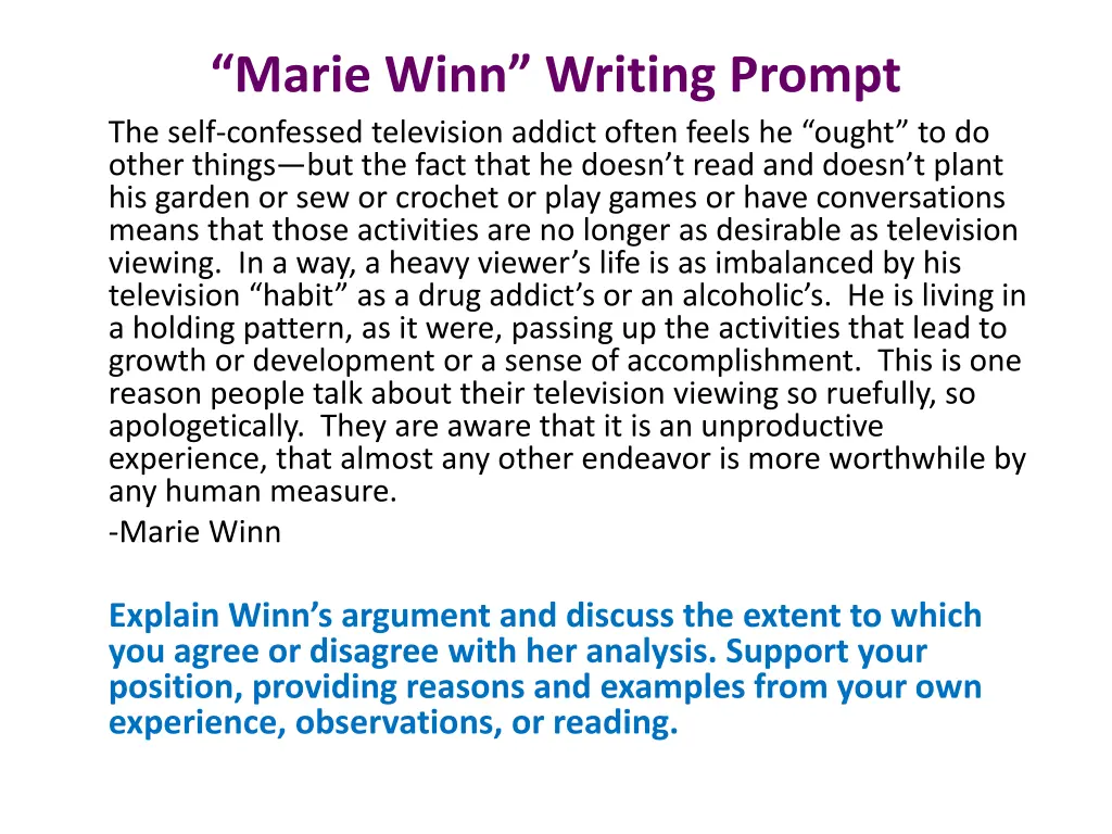 marie winn writing prompt the self confessed