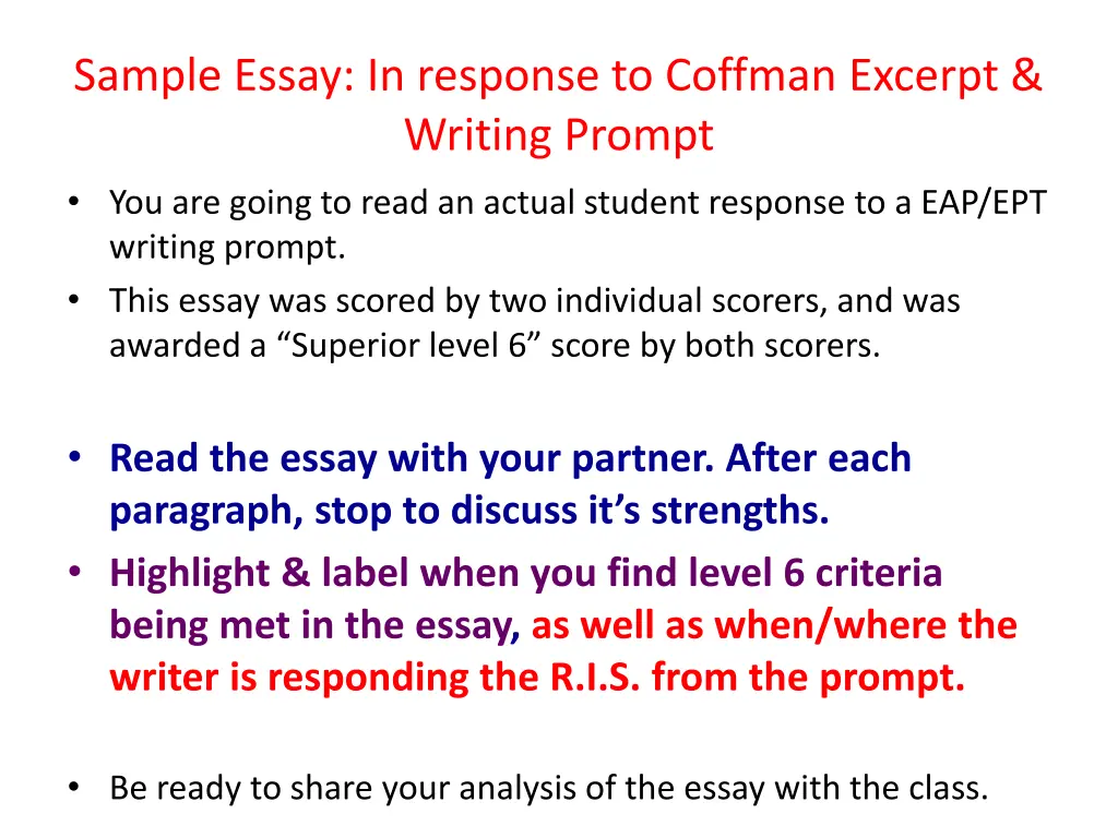 sample essay in response to coffman excerpt