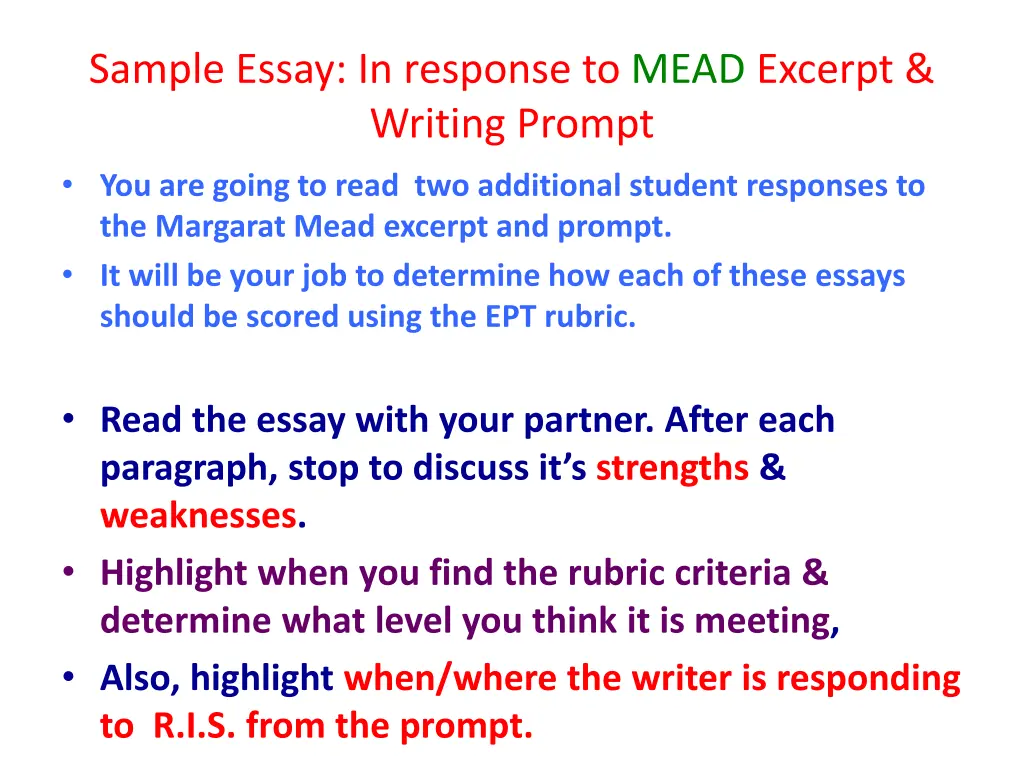 sample essay in response to mead excerpt writing 1