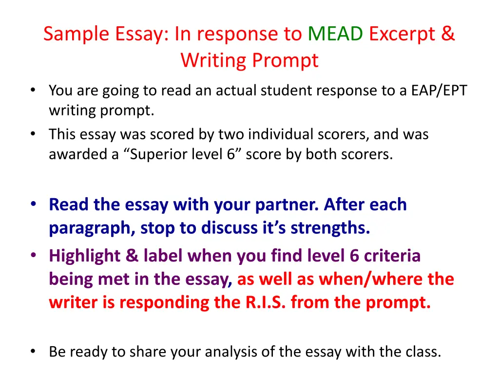 sample essay in response to mead excerpt writing