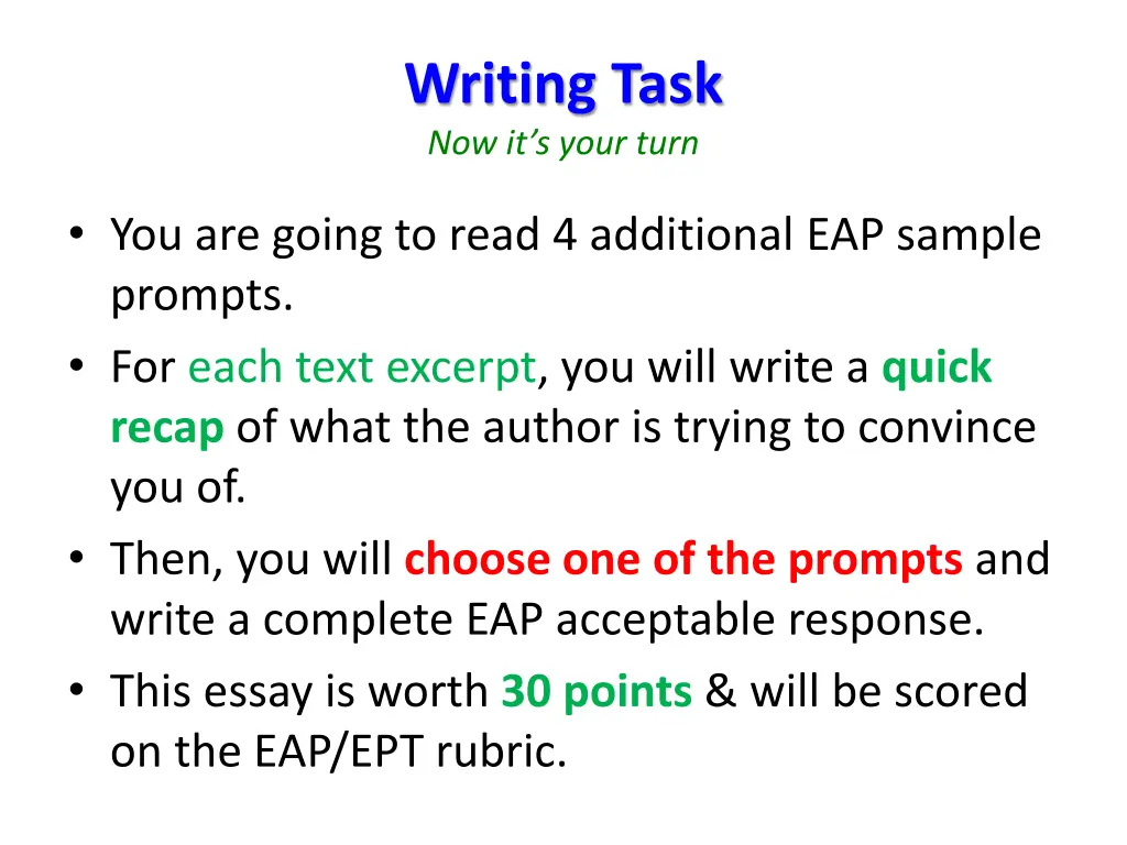 writing task now it s your turn