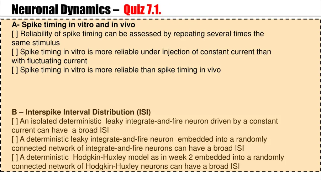 neuronal dynamics quiz 7 1 a spike timing