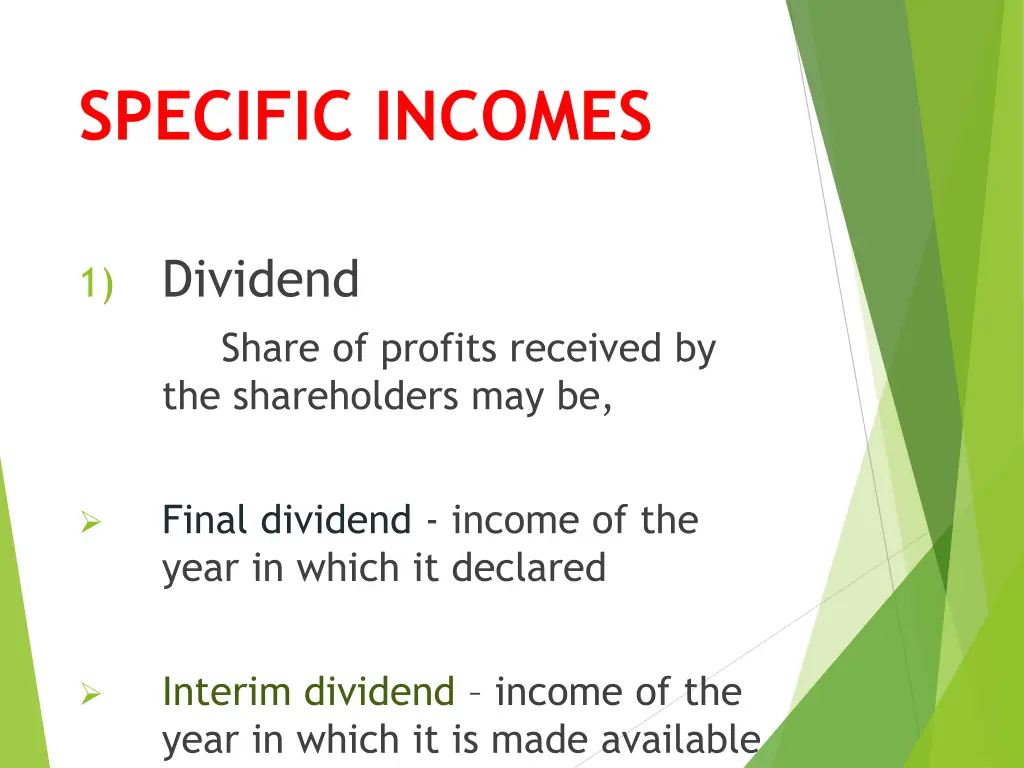 specific incomes