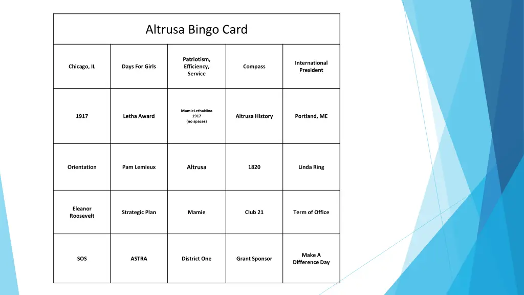 altrusa bingo card