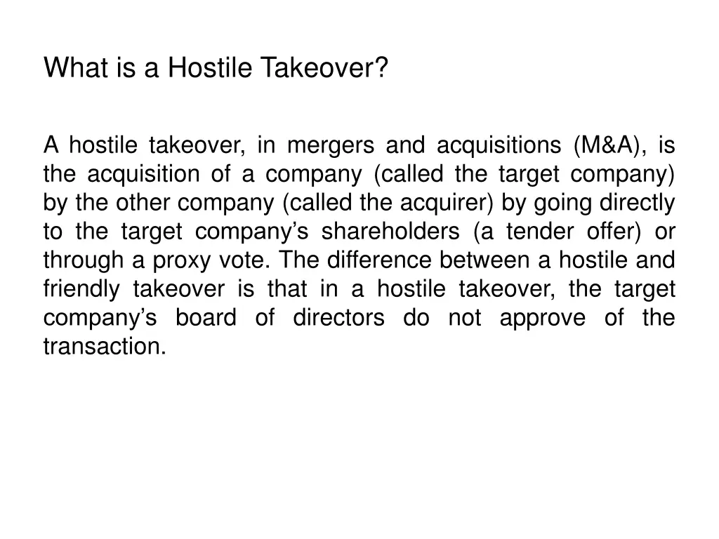 what is a hostile takeover