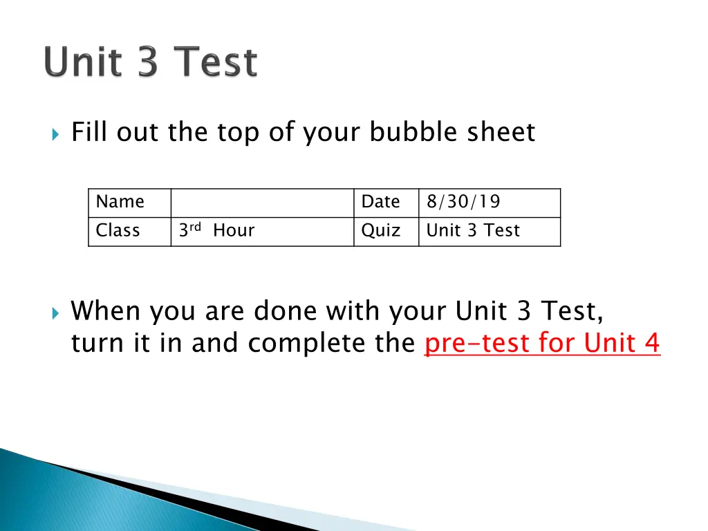 fill out the top of your bubble sheet