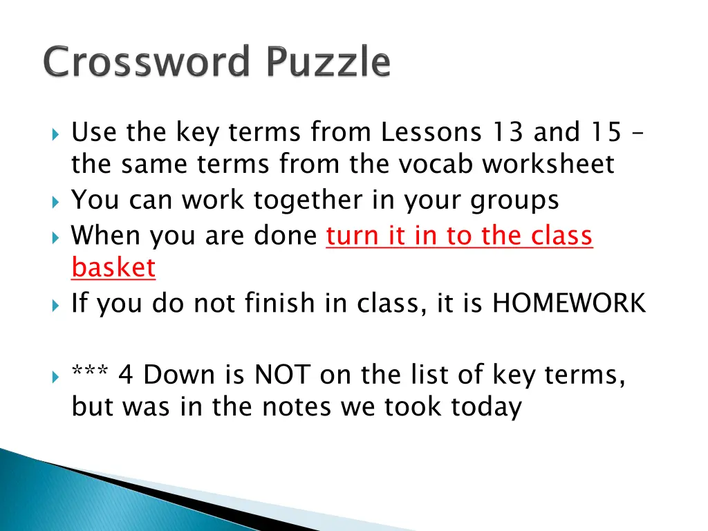 use the key terms from lessons 13 and 15 the same