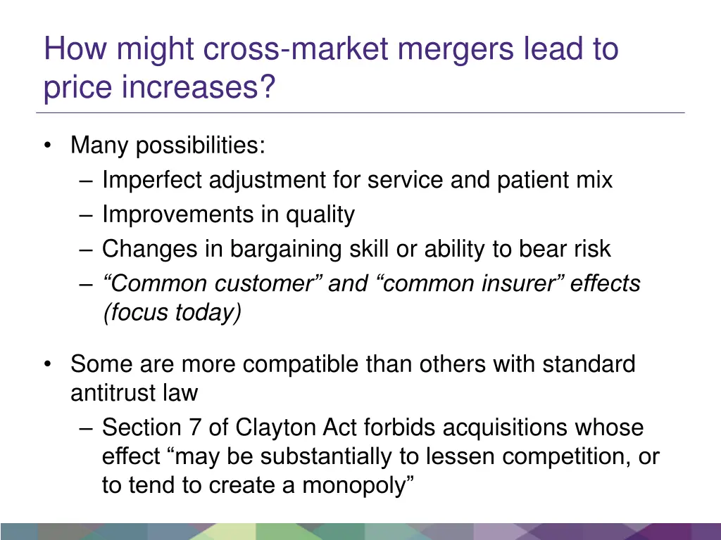 how might cross market mergers lead to price